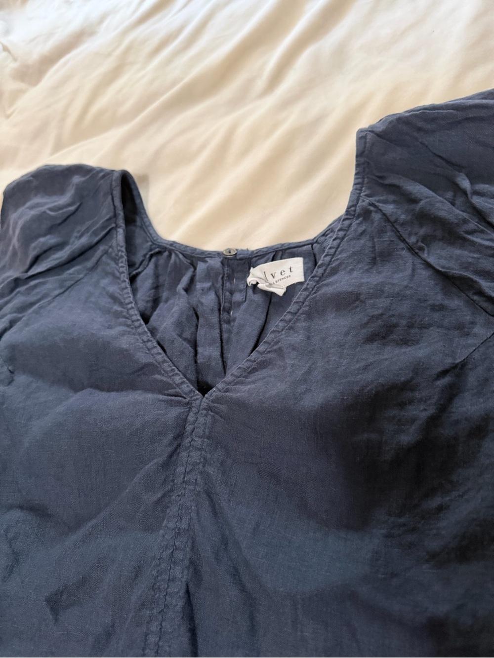 Velvet by Graham & Spencer Navy Blue Linen Cap Sleeve Tunic Top Small - Picture 2 of 5